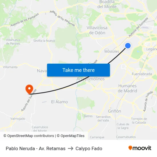 Pablo Neruda - Av. Retamas to Calypo Fado map
