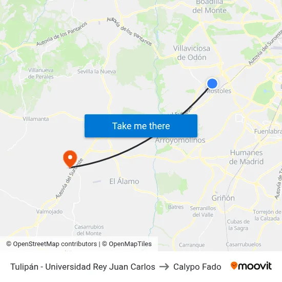 Tulipán - Universidad Rey Juan Carlos to Calypo Fado map