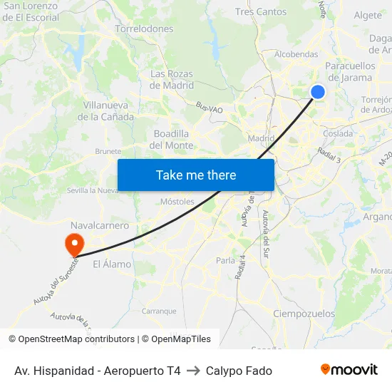Av. Hispanidad - Aeropuerto T4 to Calypo Fado map
