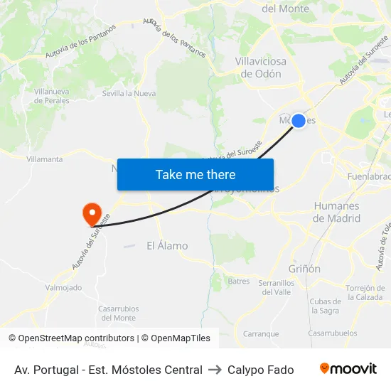 Av. Portugal - Est. Móstoles Central to Calypo Fado map