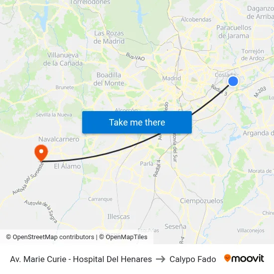 Av. Marie Curie - Hospital Del Henares to Calypo Fado map