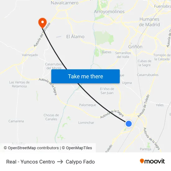 Real - Yuncos Centro to Calypo Fado map