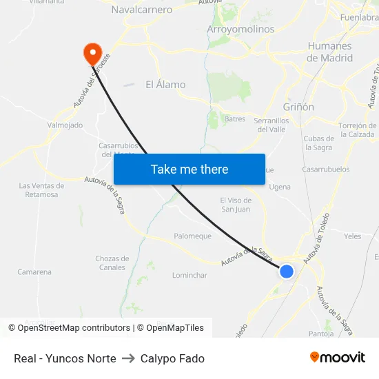 Real - Yuncos Norte to Calypo Fado map