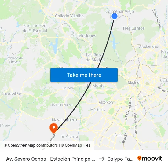 Av. Severo Ochoa - Estación Príncipe Pío to Calypo Fado map