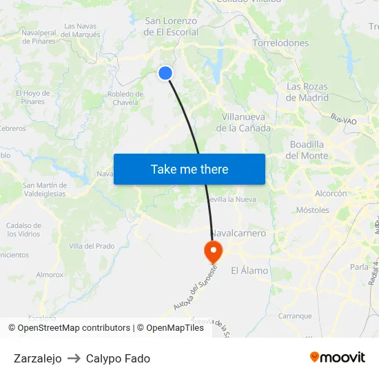 Zarzalejo to Calypo Fado map