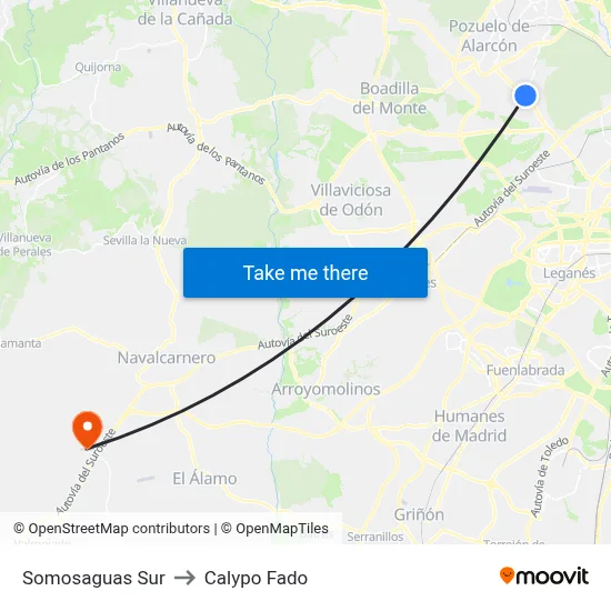 Somosaguas Sur to Calypo Fado map