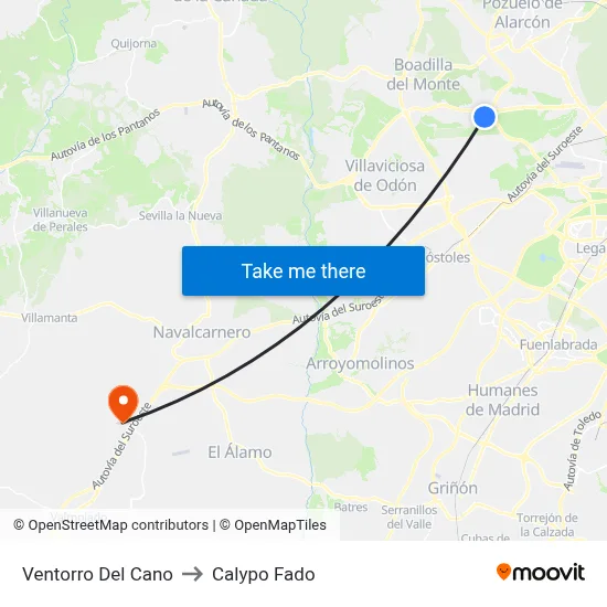 Ventorro Del Cano to Calypo Fado map