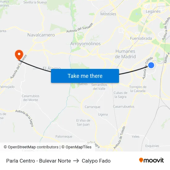 Parla Centro - Bulevar Norte to Calypo Fado map