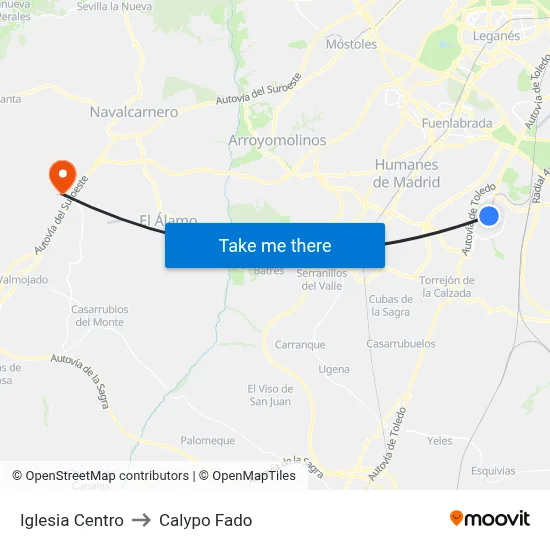 Iglesia Centro to Calypo Fado map