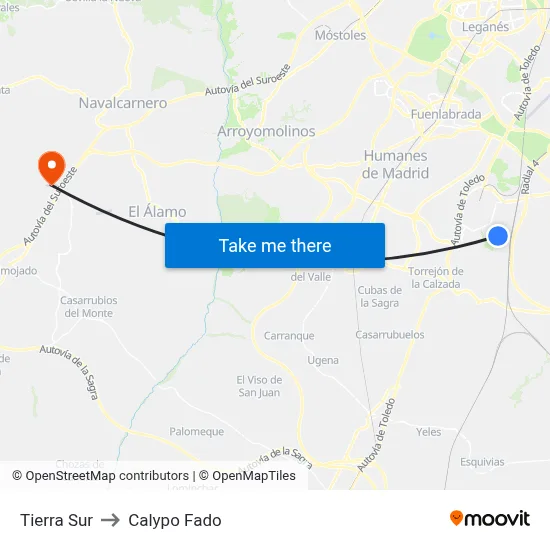 Tierra Sur to Calypo Fado map