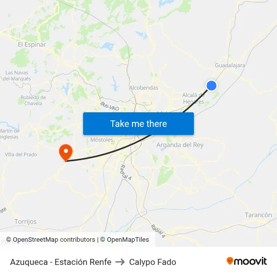 Azuqueca - Estación Renfe to Calypo Fado map