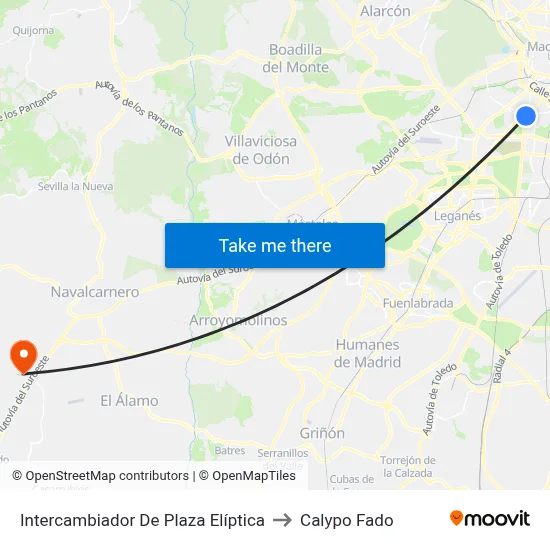 Intercambiador De Plaza Elíptica to Calypo Fado map