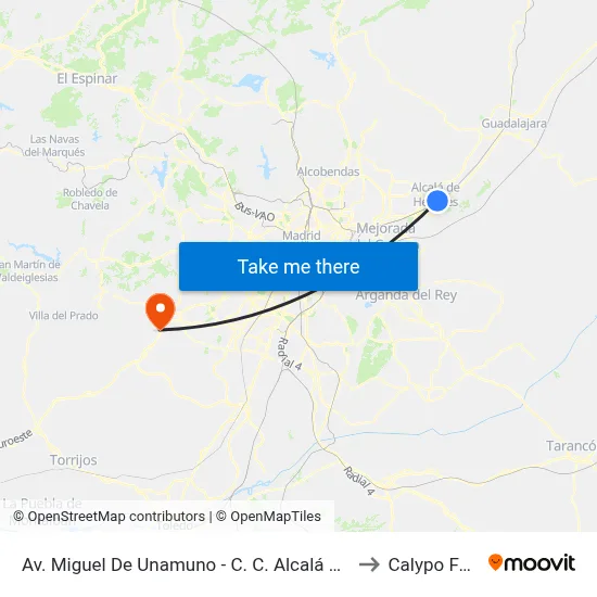 Av. Miguel De Unamuno - C. C. Alcalá Magna to Calypo Fado map