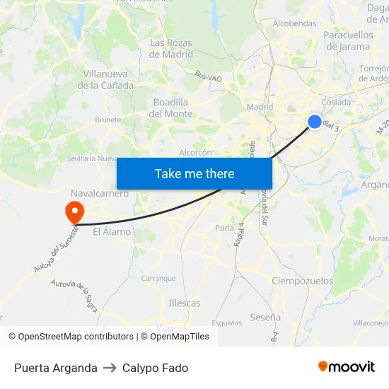 Puerta Arganda to Calypo Fado map