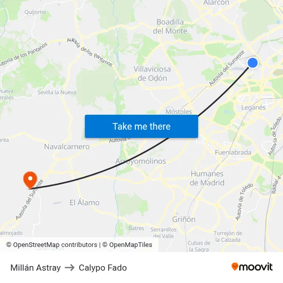 Millán Astray to Calypo Fado map