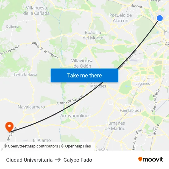 Ciudad Universitaria to Calypo Fado map