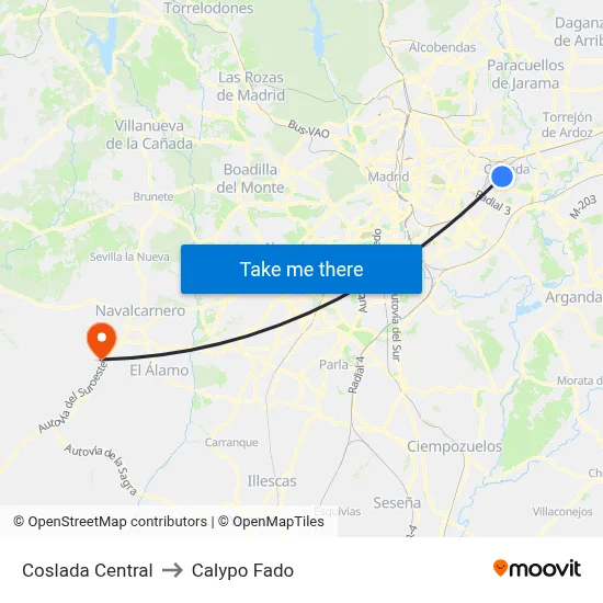 Coslada Central to Calypo Fado map