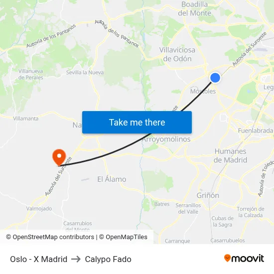 Oslo - X Madrid to Calypo Fado map