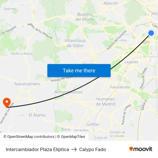 Intercambiador Plaza Elíptica to Calypo Fado map