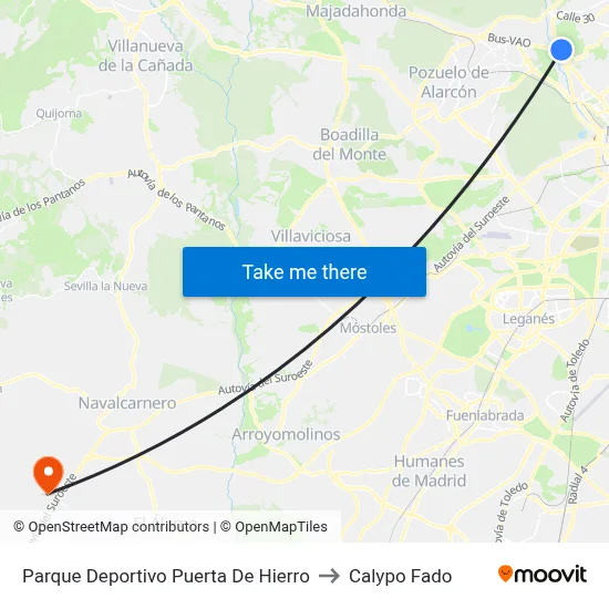 Parque Deportivo Puerta De Hierro to Calypo Fado map