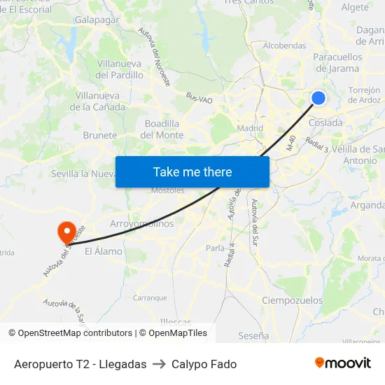 Aeropuerto T2 - Llegadas to Calypo Fado map
