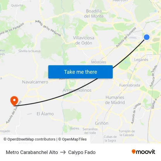 Metro Carabanchel Alto to Calypo Fado map