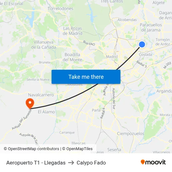 Aeropuerto T1 - Llegadas to Calypo Fado map