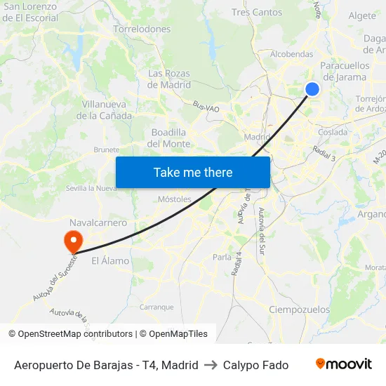 Aeropuerto De Barajas - T4, Madrid to Calypo Fado map