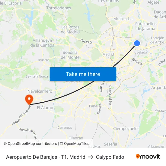 Aeropuerto De Barajas - T1, Madrid to Calypo Fado map