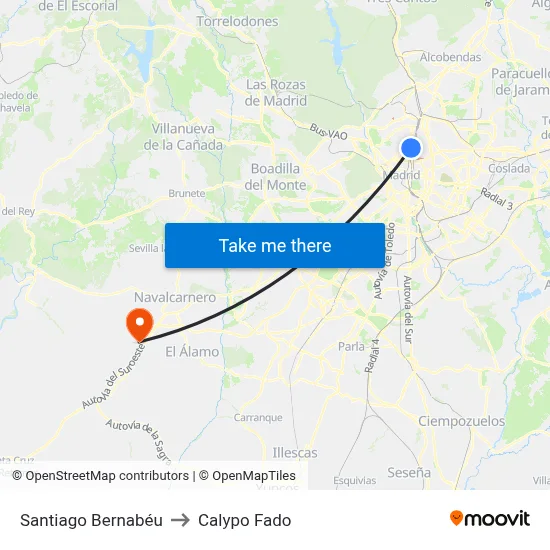 Santiago Bernabéu to Calypo Fado map