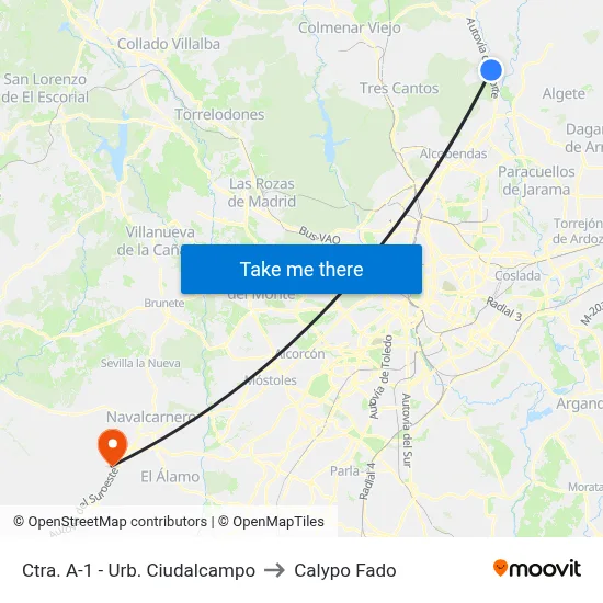 Ctra. A-1 - Urb. Ciudalcampo to Calypo Fado map