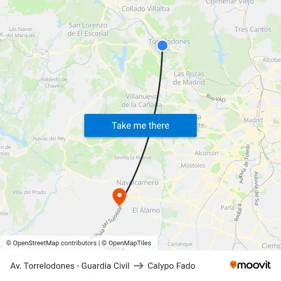 Av. Torrelodones - Guardia Civil to Calypo Fado map