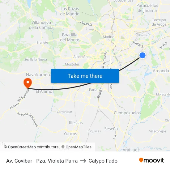 Av. Covibar - Pza. Violeta Parra to Calypo Fado map