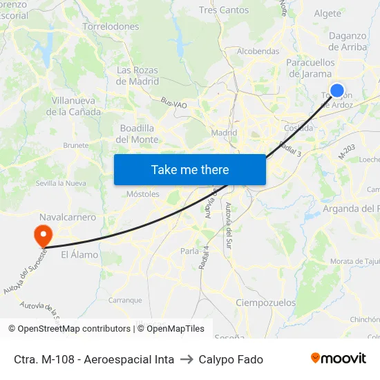 Ctra. M-108 - Aeroespacial Inta to Calypo Fado map
