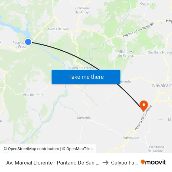 Av. Marcial Llorente - Pantano De San Juan to Calypo Fado map