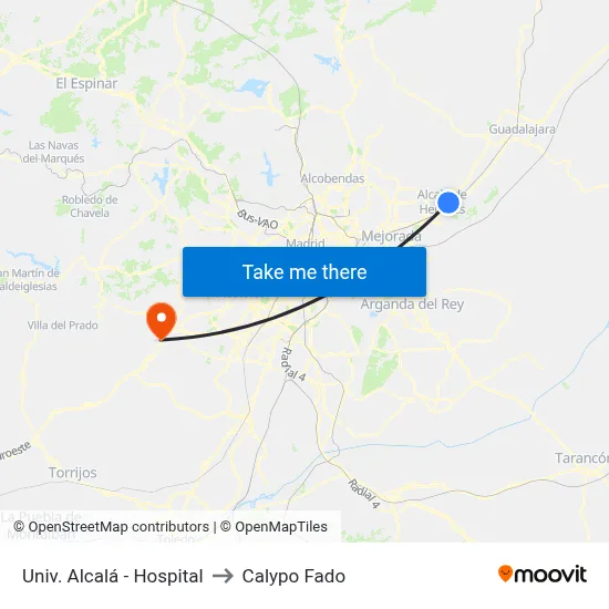 Univ. Alcalá - Hospital to Calypo Fado map