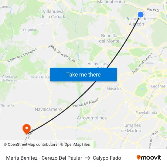 María Benítez - Cerezo Del Paular to Calypo Fado map
