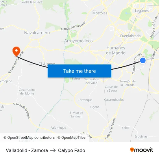 Valladolid - Zamora to Calypo Fado map