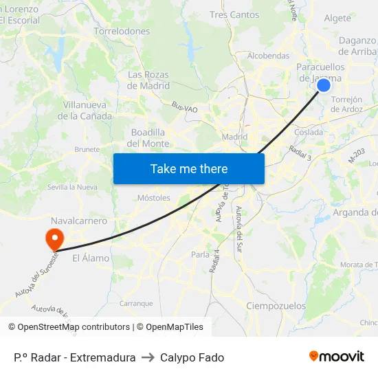 P.º Radar - Extremadura to Calypo Fado map