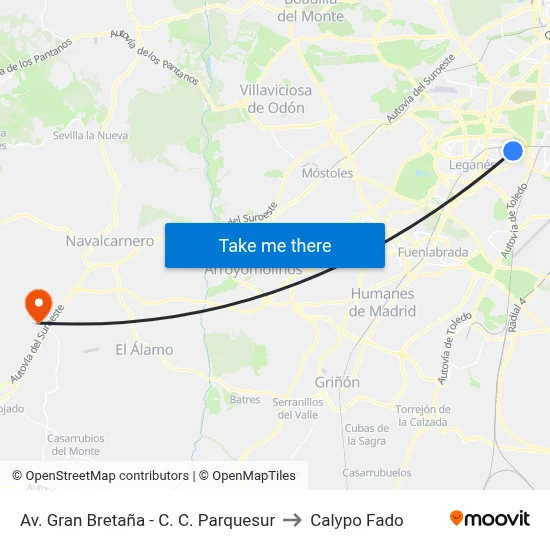 Av. Gran Bretaña - C. C. Parquesur to Calypo Fado map