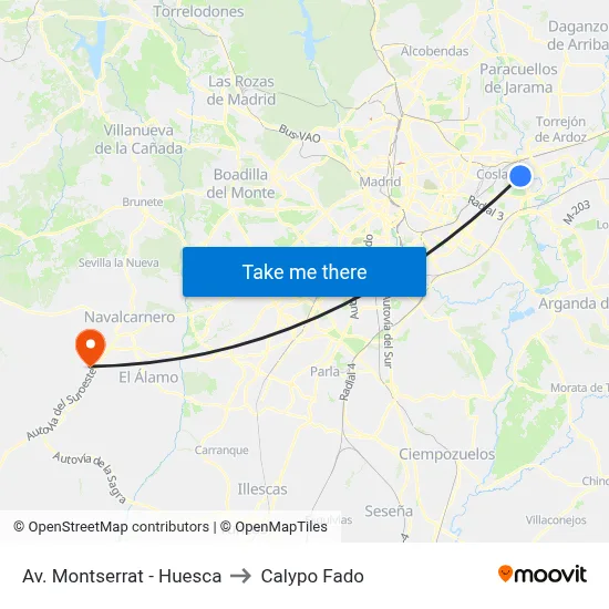 Av. Montserrat - Huesca to Calypo Fado map
