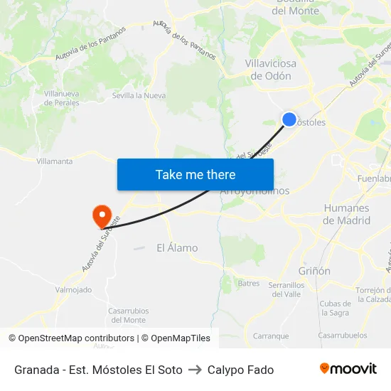 Granada - Est. Móstoles El Soto to Calypo Fado map
