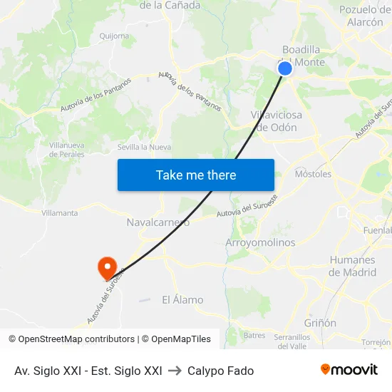 Av. Siglo XXI - Est. Siglo XXI to Calypo Fado map