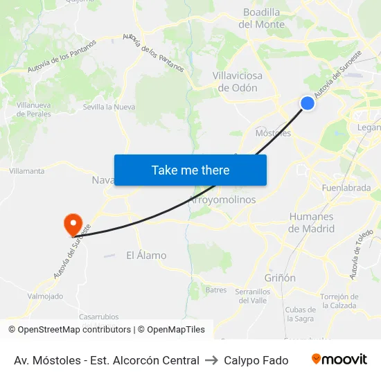 Av. Móstoles - Est. Alcorcón Central to Calypo Fado map