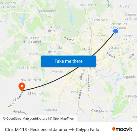 Ctra. M-113 - Residencial Jarama to Calypo Fado map