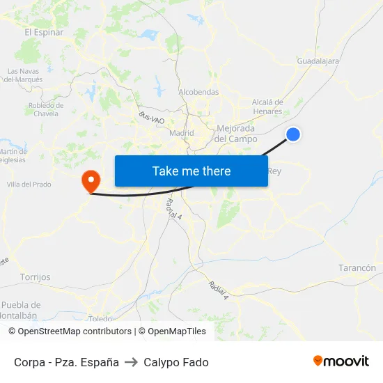 Corpa - Pza. España to Calypo Fado map