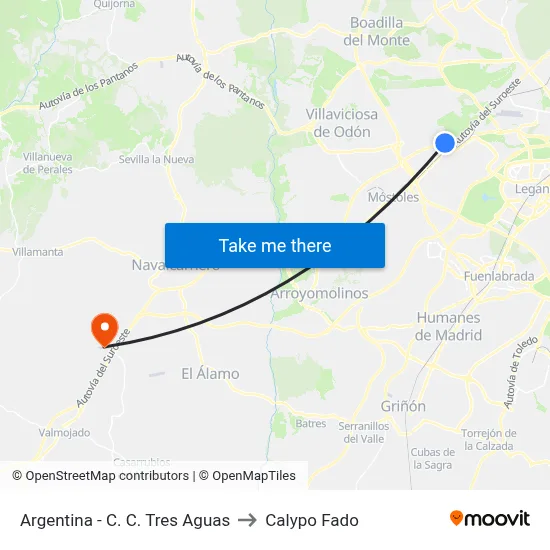 Argentina - C. C. Tres Aguas to Calypo Fado map