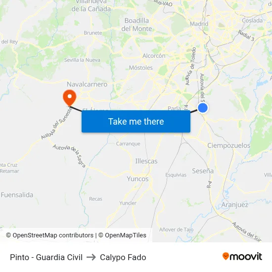 Pinto - Guardia Civil to Calypo Fado map