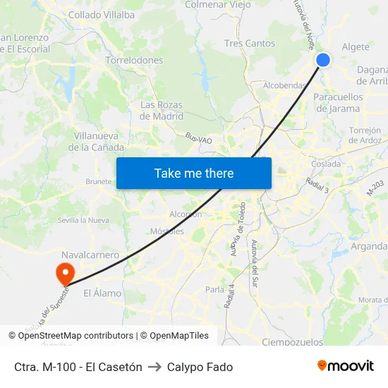 Ctra. M-100 - El Casetón to Calypo Fado map