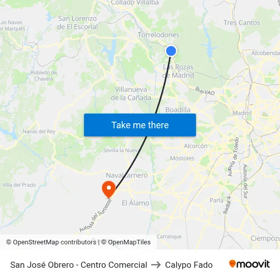 San José Obrero - Centro Comercial to Calypo Fado map